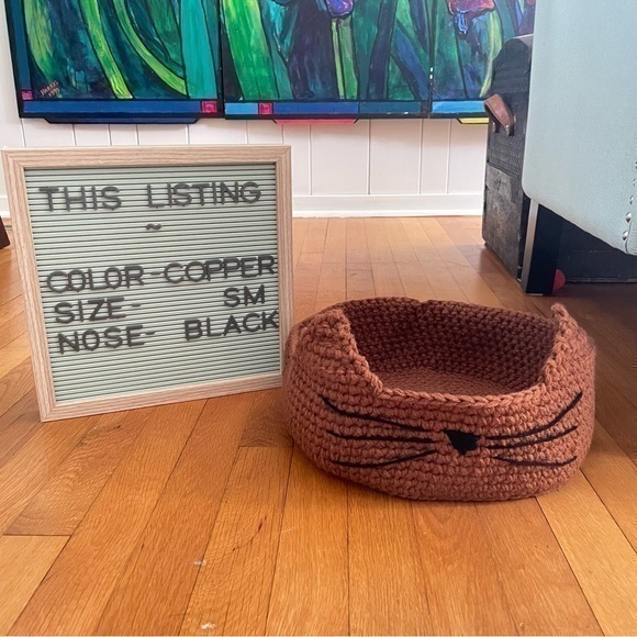 Hand Crafted Other - Handmade Artisan NWT Small Cat Bed Copper / Black Nose 11.5” x 4” Crocheted Pet